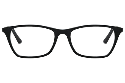 rexus rectangle black eyeglasses frame viewed from front angle.