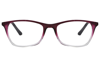 rexus rectangle red eyeglasses frame viewed from front angle.