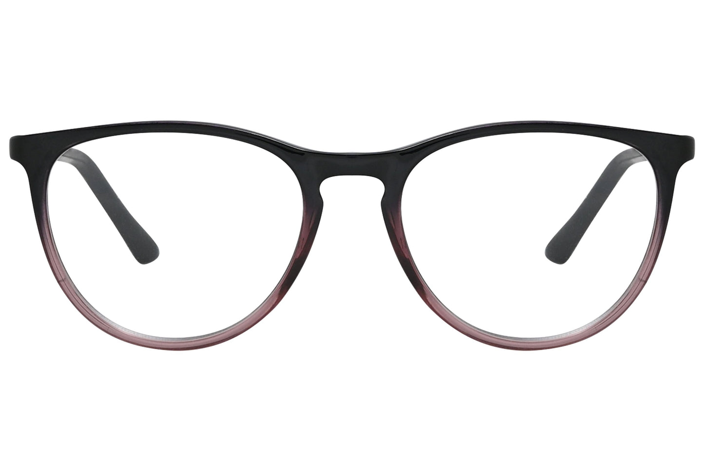 rexus round black eyeglasses frame viewed from front angle.