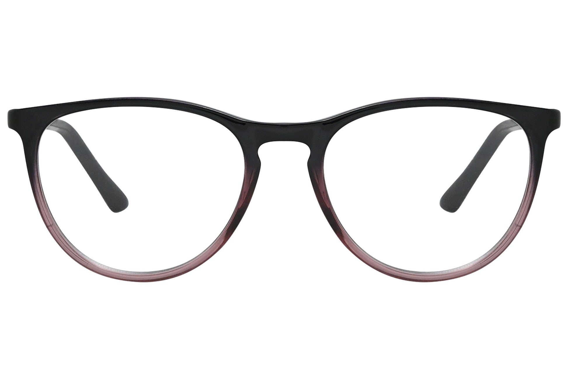 rexus round black eyeglasses frame viewed from front angle.