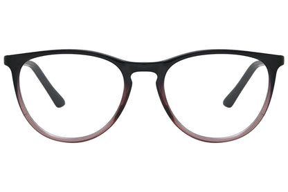 rexus round black eyeglasses frame viewed from front angle.