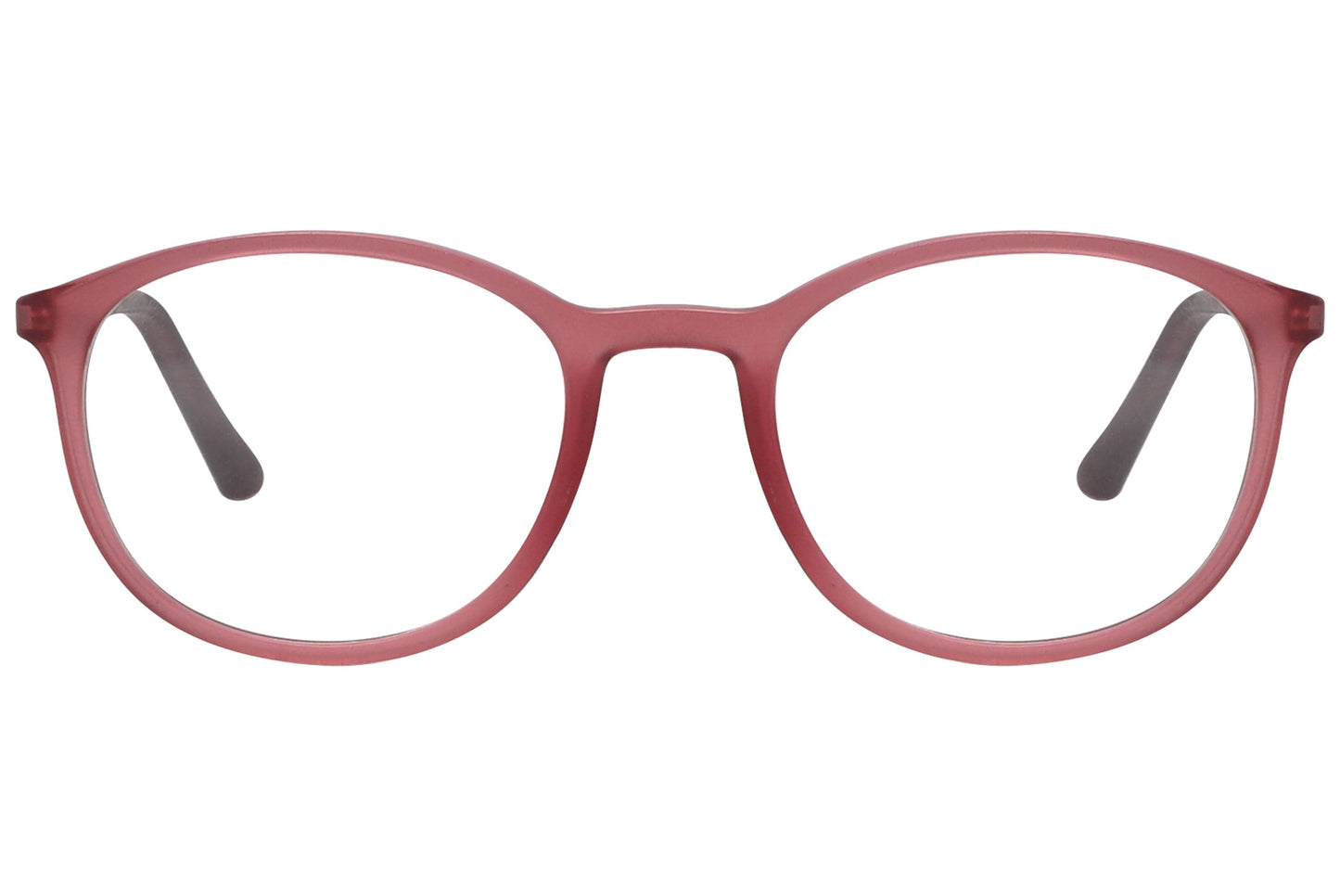 rexus round pink eyeglasses frame viewed from front angle.