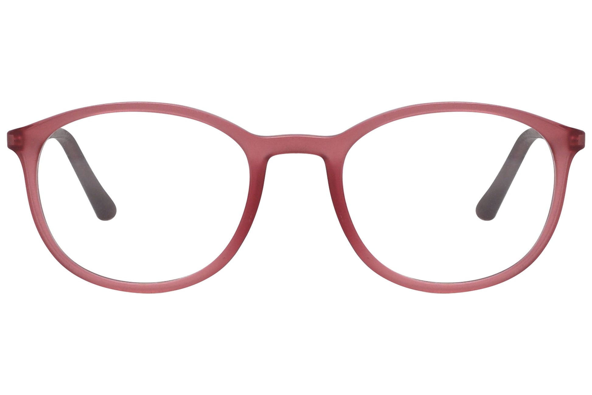 rexus round pink eyeglasses frame viewed from front angle.