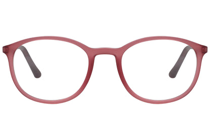 rexus round pink eyeglasses frame viewed from front angle.