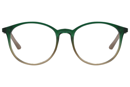 rexus round multicolored eyeglasses frame viewed from front angle.