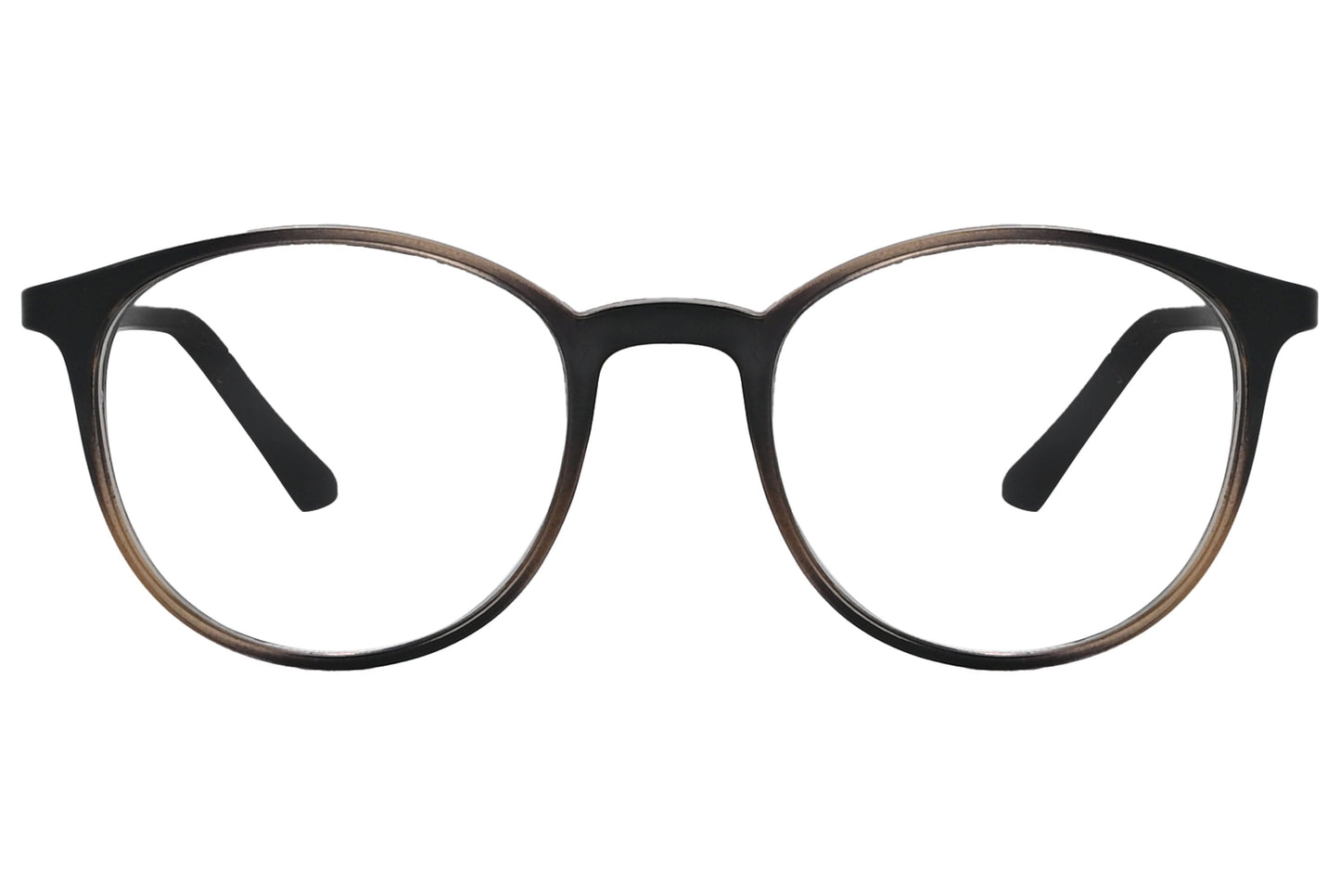 rexus round multicolored eyeglasses frame viewed from front angle.