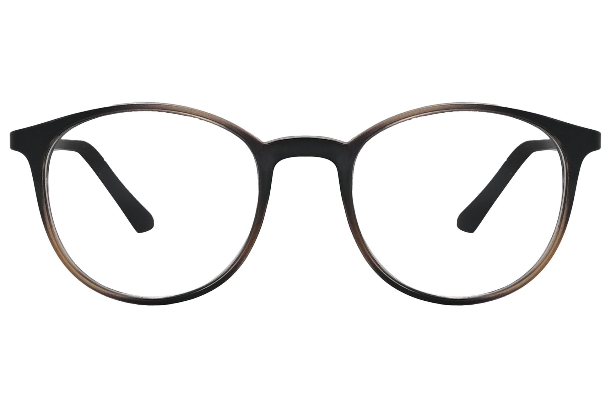 rexus round multicolored eyeglasses frame viewed from front angle.