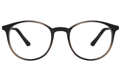 rexus round multicolored eyeglasses frame viewed from front angle.