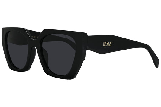 Rexus Black Color Hexagonal Sunglasses Viewed From A 45-Degree Angle.