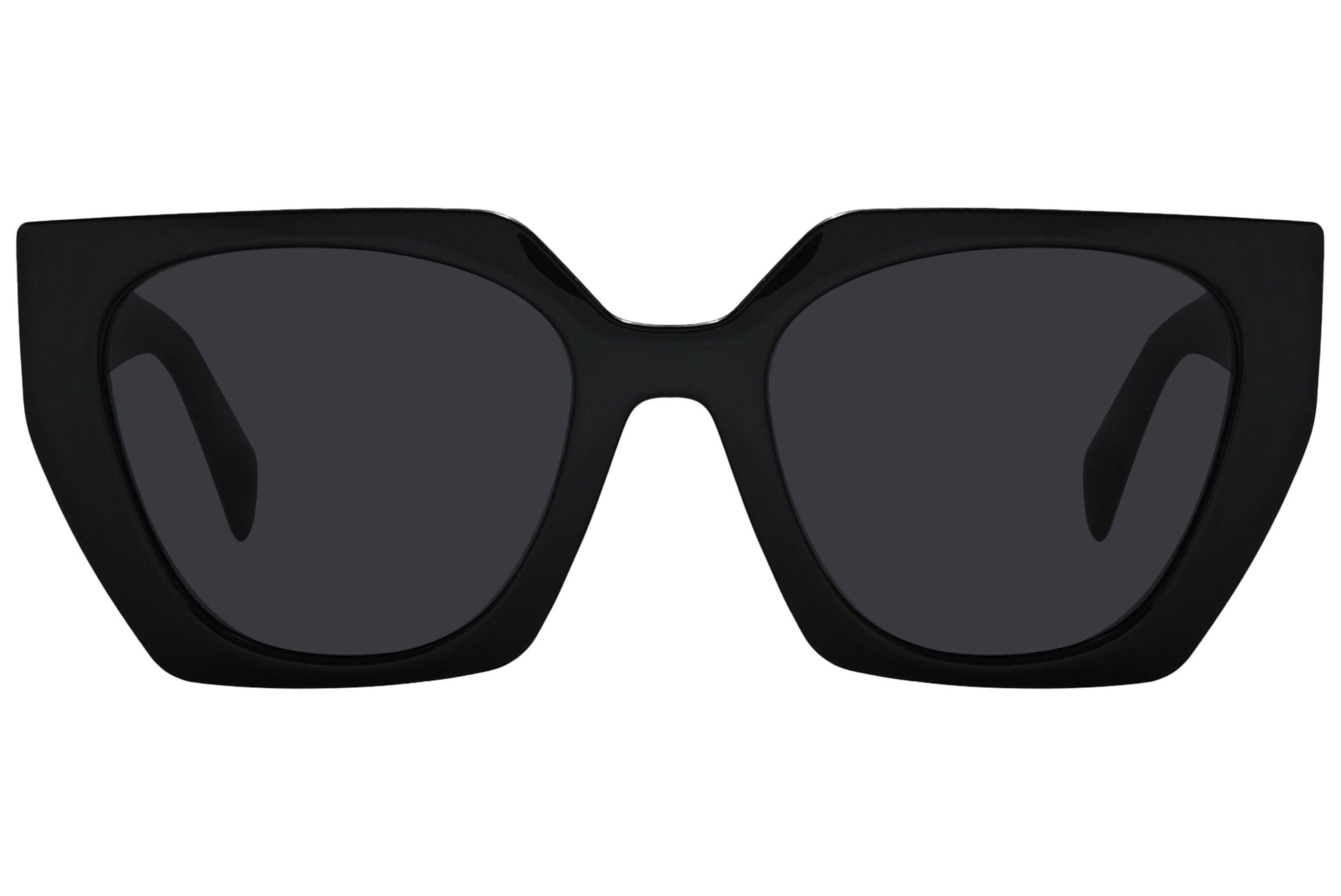 Rexus Black Color Hexagonal Sunglasses Viewed From Front Angle.