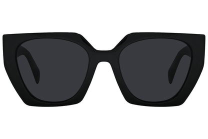 Rexus Black Color Hexagonal Sunglasses Viewed From Front Angle.