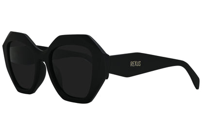 Rexus Black Color Hexagonal Sunglasses Viewed From A 45-Degree Angle.