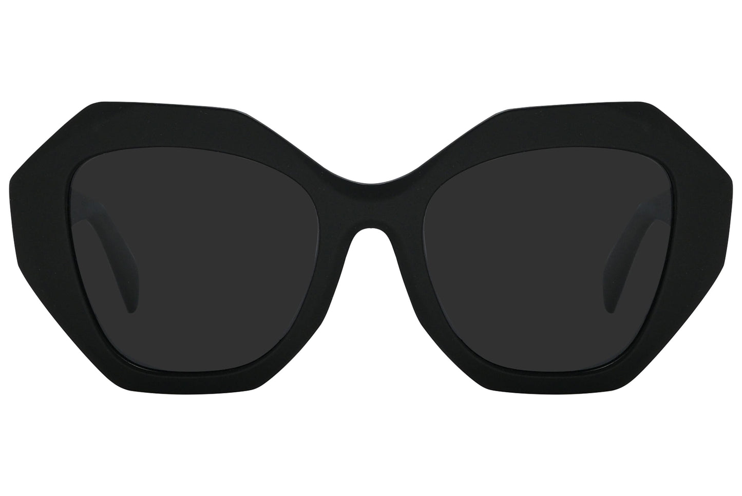 Rexus Black Color Hexagonal Sunglasses Viewed From Front Angle.