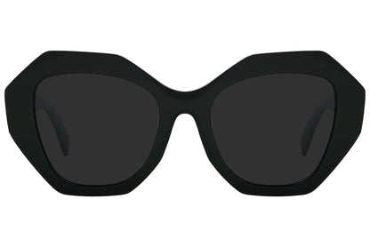 Rexus Black Color Hexagonal Sunglasses Viewed From Front Angle.