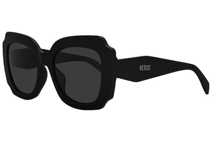 Rexus Black Color Geometric Sunglasses Viewed From A 45-Degree Angle.