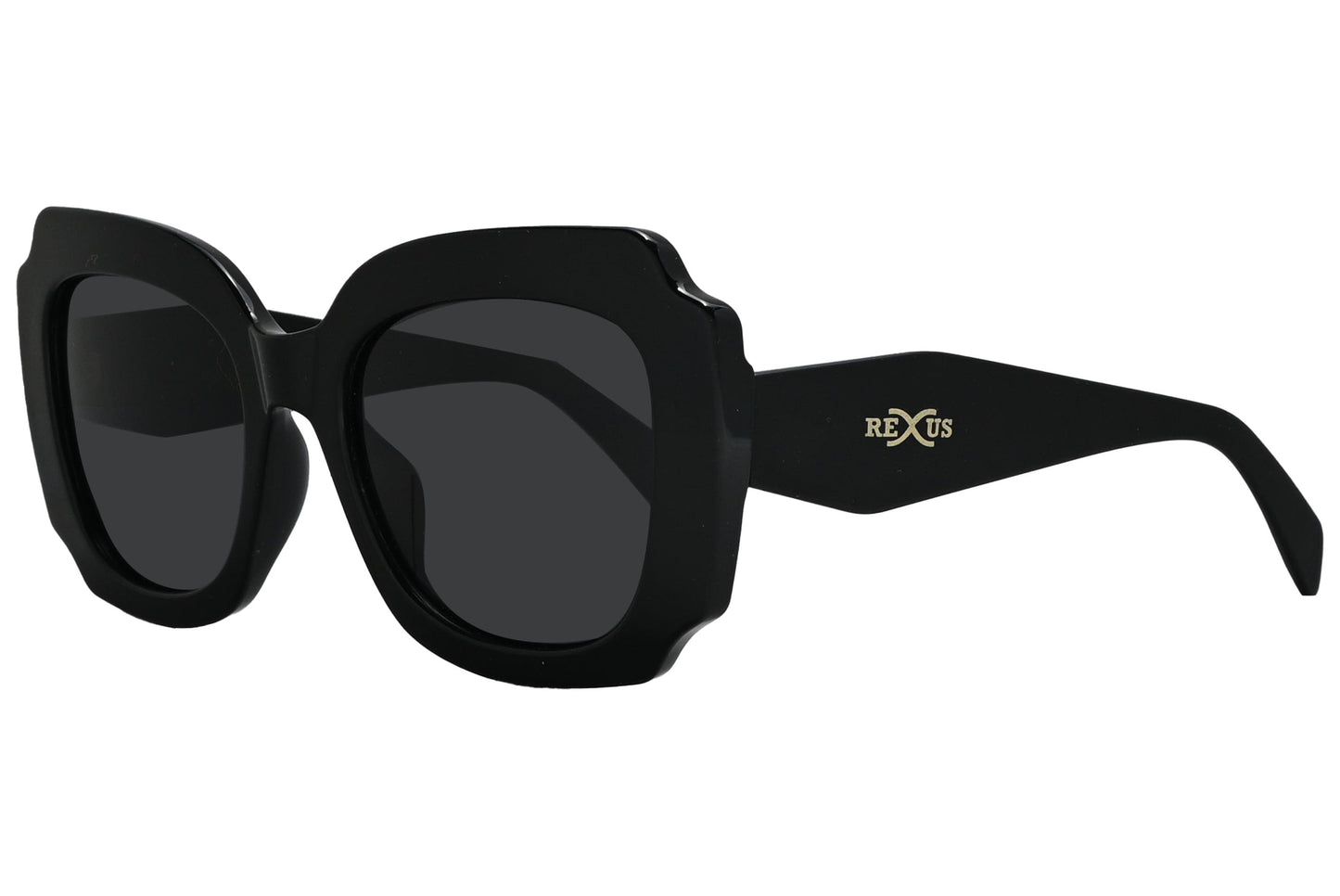 Rexus Black Color Geometric Sunglasses Viewed From A 45-Degree Angle.