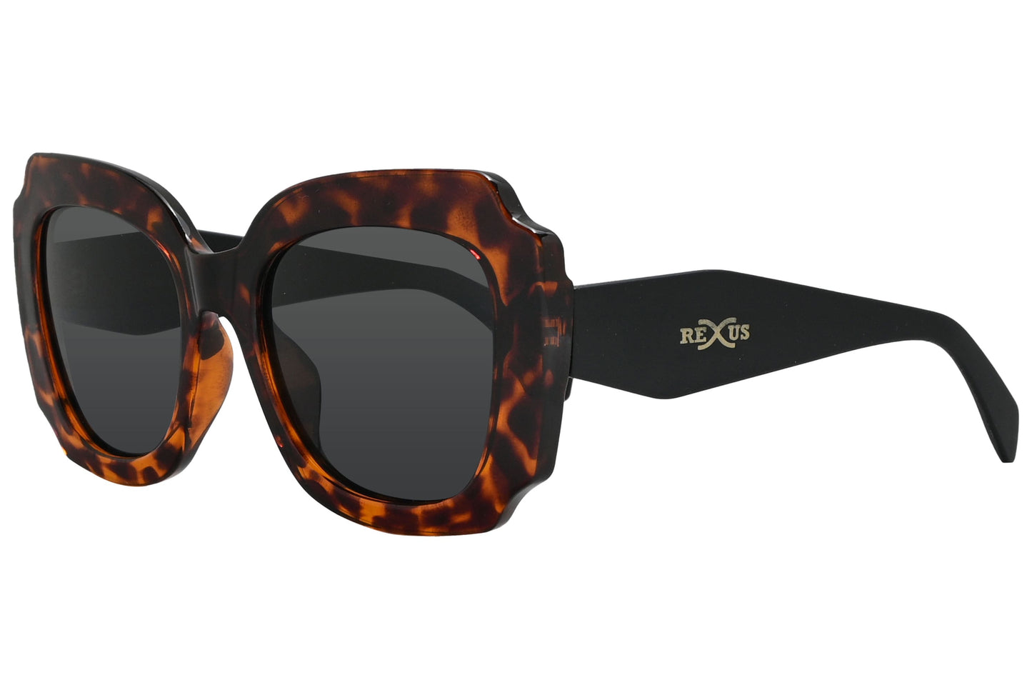 Rexus Tortoise Color Geometric Sunglasses Viewed From A 45-Degree Angle.