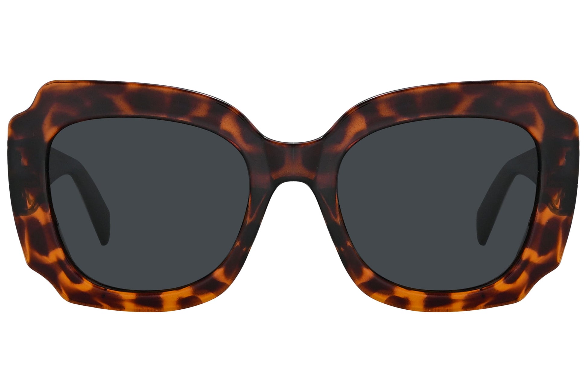 Rexus Tortoise Color Geometric Sunglasses Viewed From Front Angle.