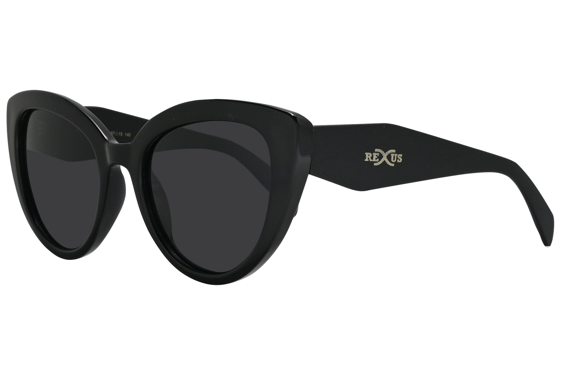 Rexus Black Color Cat-Eye Sunglasses Viewed From A 45-Degree Angle.