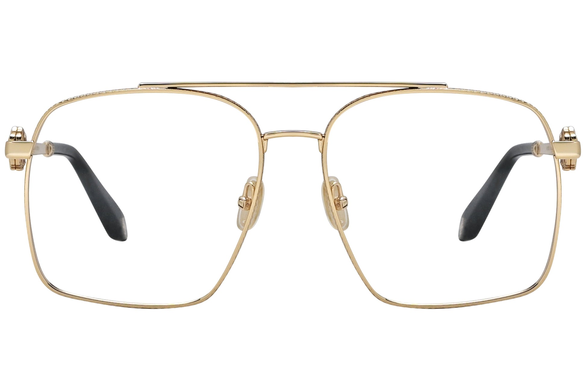 roberto-cavalli geometric gold eyeglasses frame viewed from a 90-degree angle.