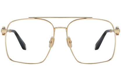 roberto-cavalli geometric gold eyeglasses frame viewed from a 90-degree angle.