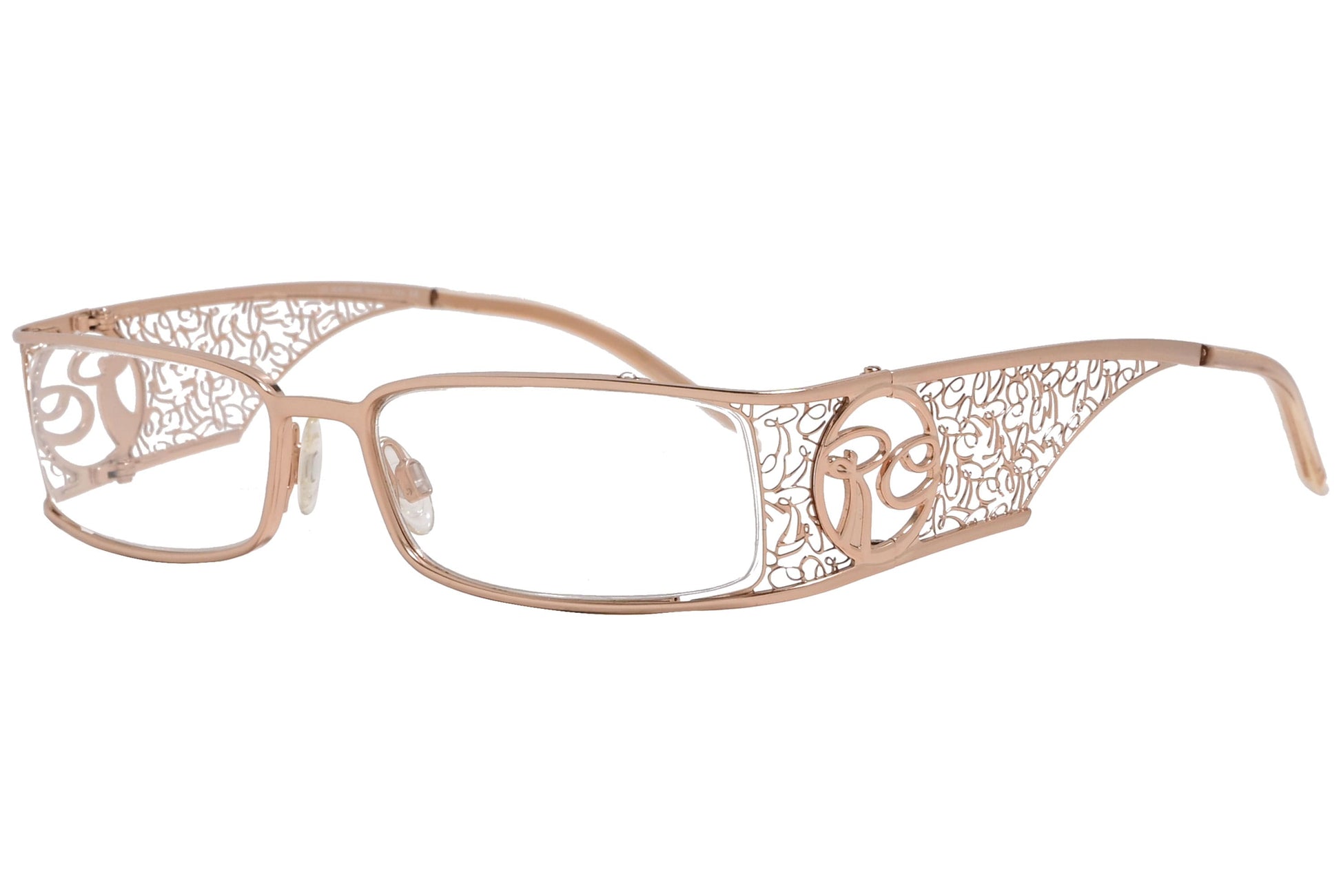 roberto cavalli wrap around sorrell brown eyeglasses frame viewed from a 45-degree angle.