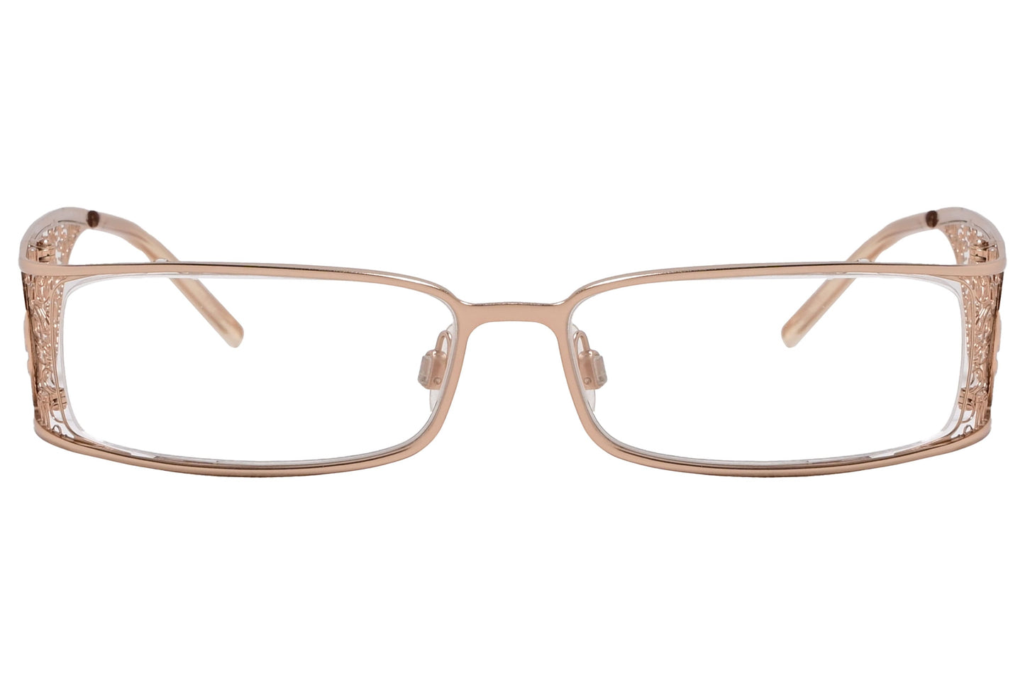 roberto cavalli wrap around sorrell brown eyeglasses frame viewed from front angle.