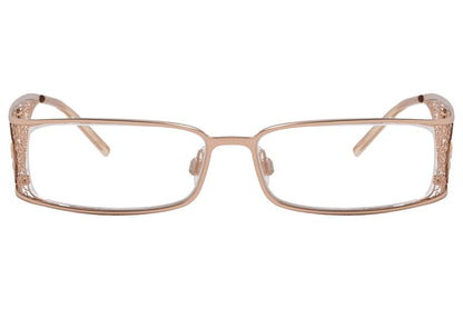 roberto cavalli wrap around sorrell brown eyeglasses frame viewed from front angle.