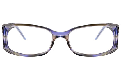 roberto cavalli wrap around purple with gray eyeglasses frame viewed from front angle.