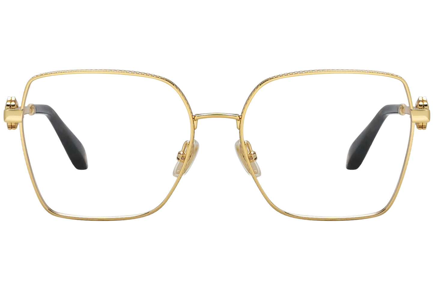 roberto-cavalli geometric gold eyeglasses frame viewed from a 90-degree angle.