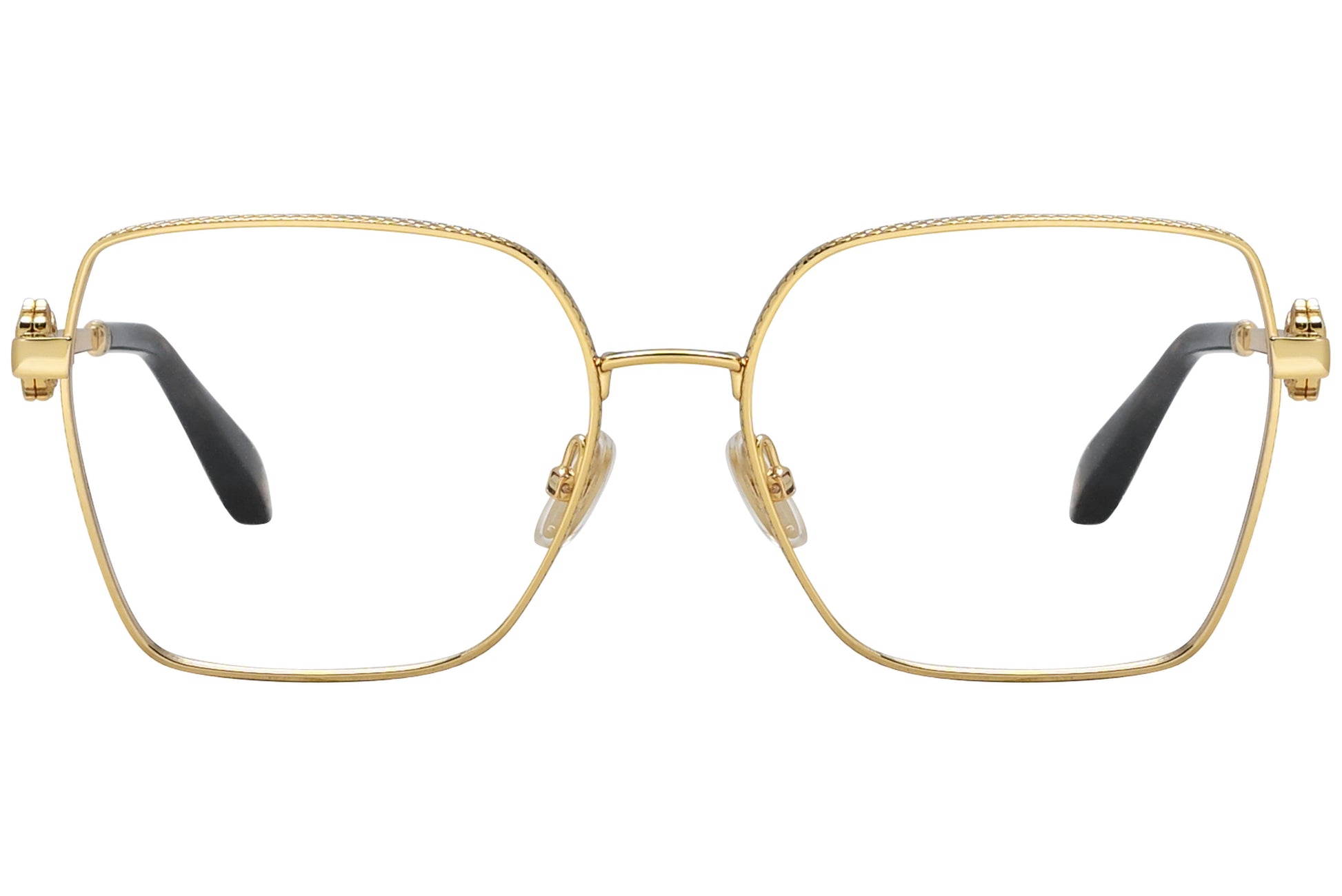 roberto-cavalli geometric gold eyeglasses frame viewed from a 90-degree angle.