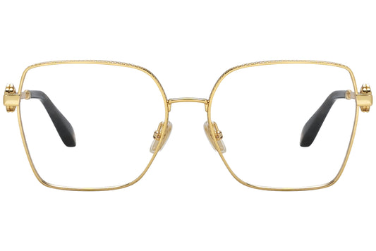 roberto-cavalli geometric gold eyeglasses frame viewed from a 90-degree angle.