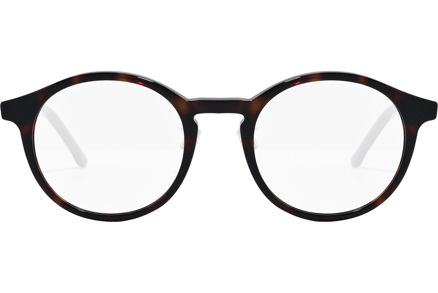 safilo round tortoise eyeglasses frame viewed from front angle.