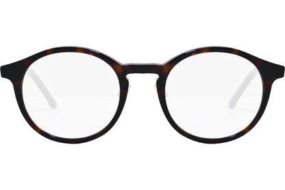 safilo round tortoise eyeglasses frame viewed from front angle.