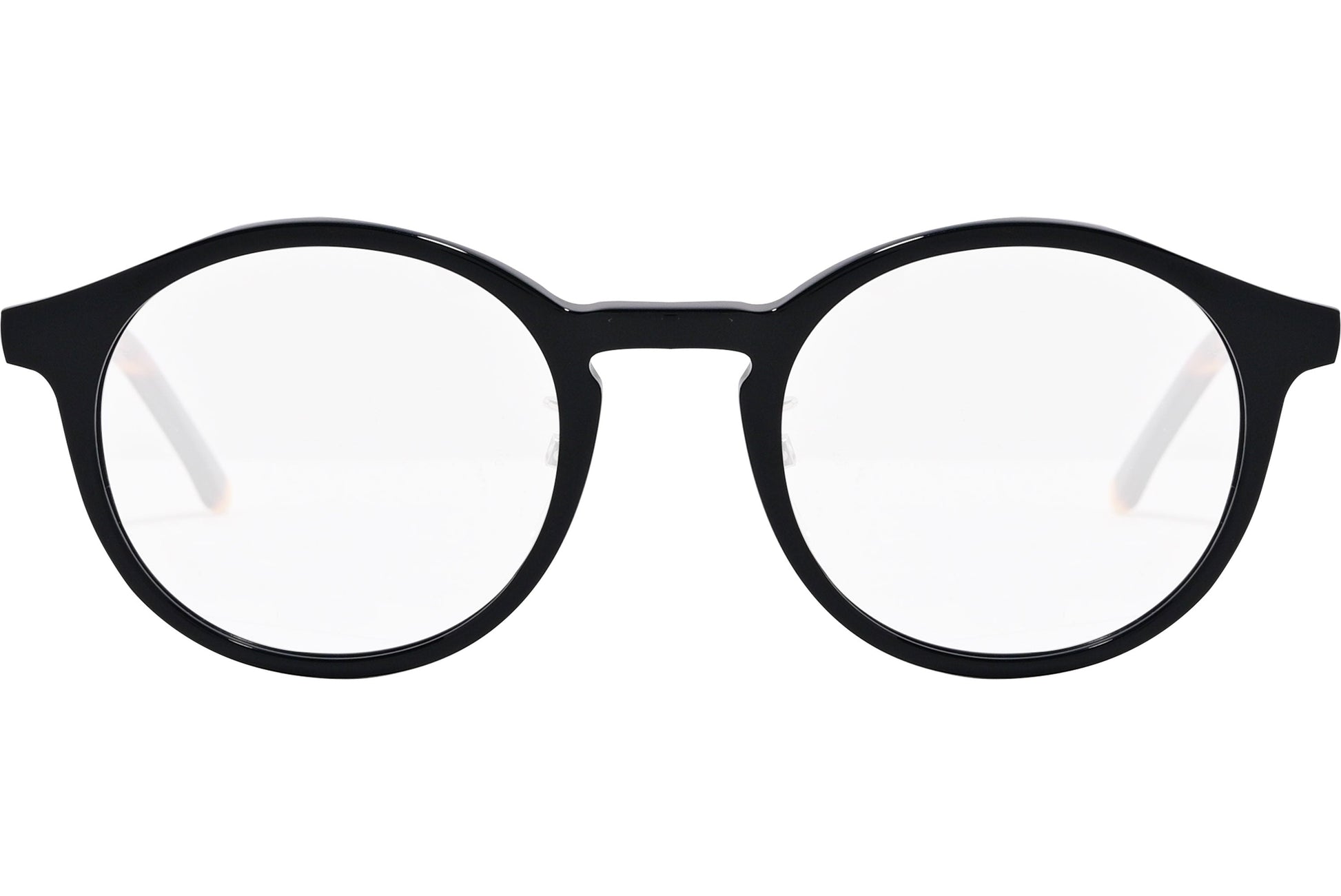 safilo round tortoise, black eyeglasses frame viewed from front angle.