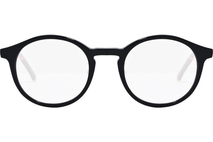 safilo round tortoise, black eyeglasses frame viewed from front angle.