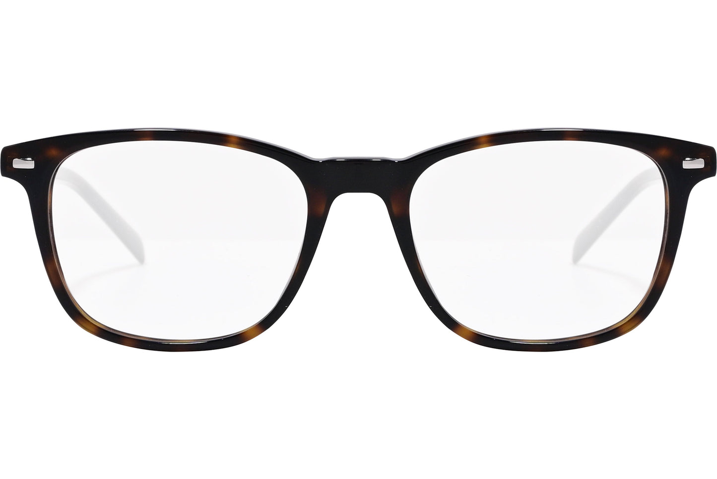 safilo square tortoise eyeglasses frame viewed from front angle.