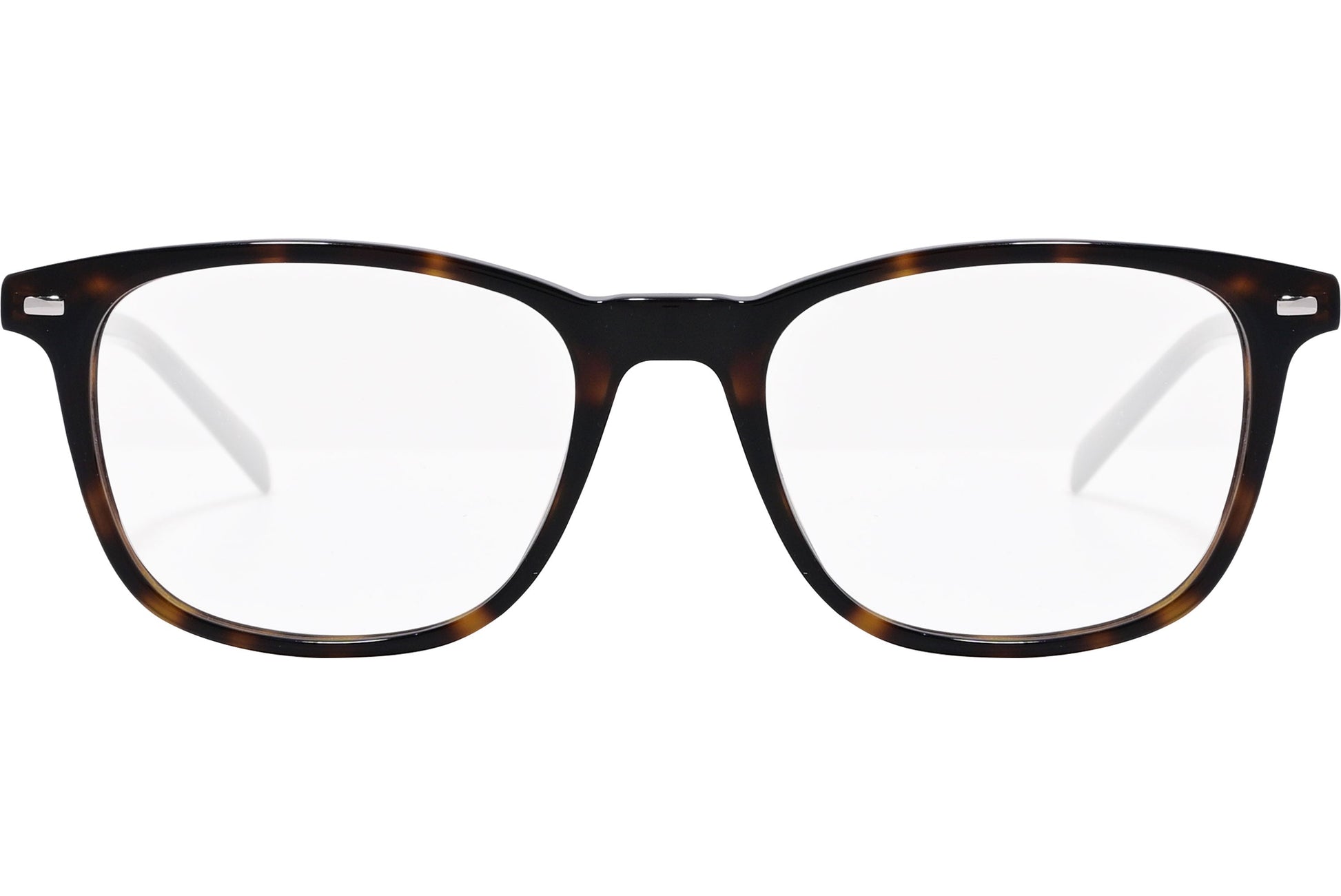 safilo square tortoise eyeglasses frame viewed from front angle.