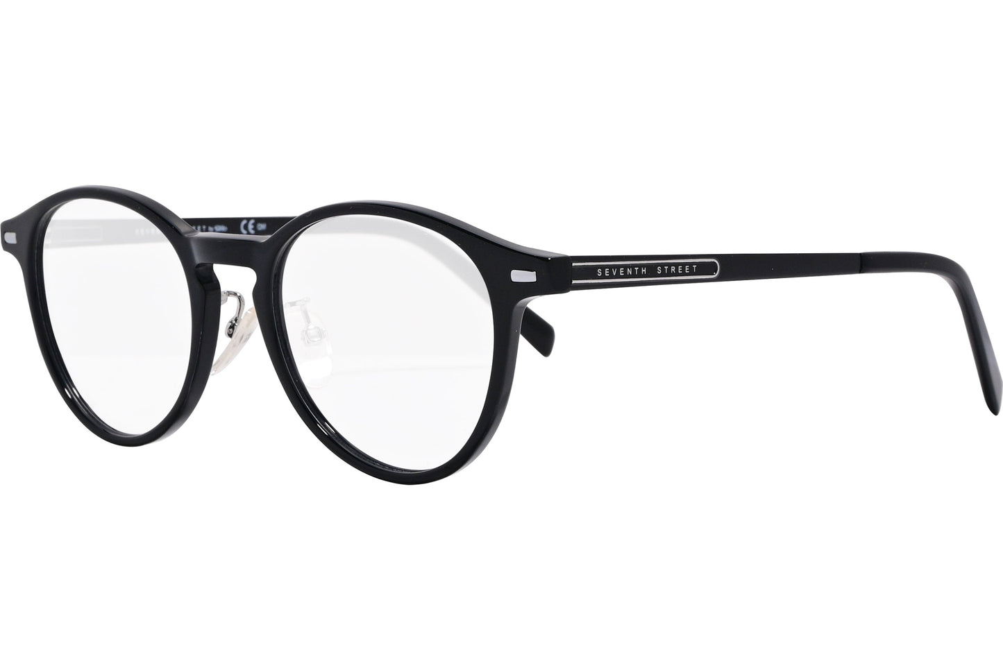 safilo round black eyeglasses frame viewed from a 45-degree angle.