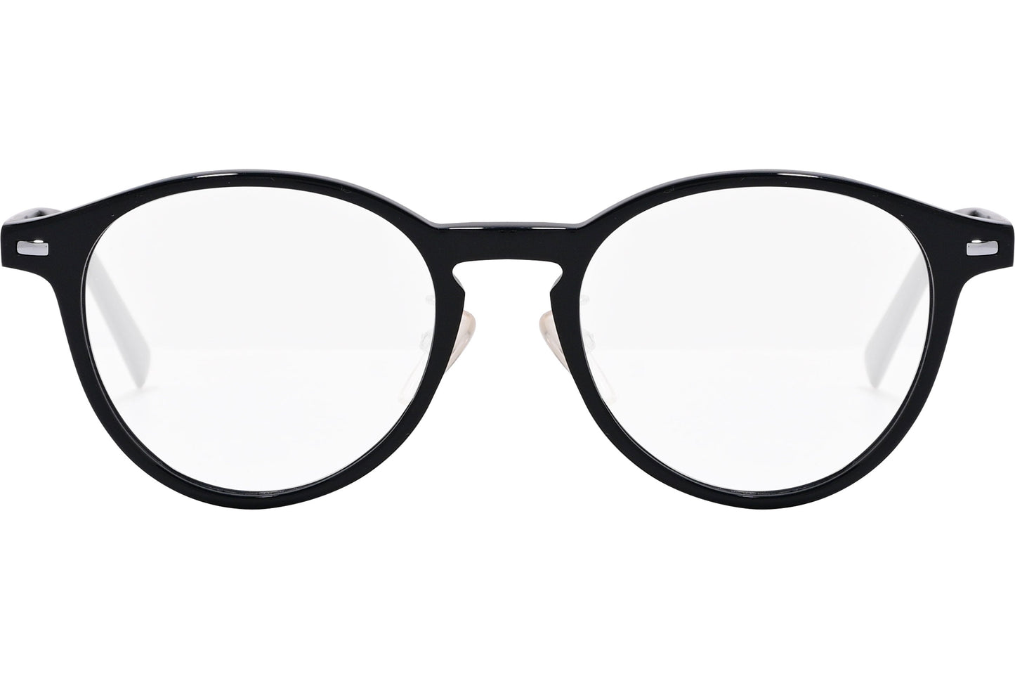 safilo round black eyeglasses frame viewed from front angle.