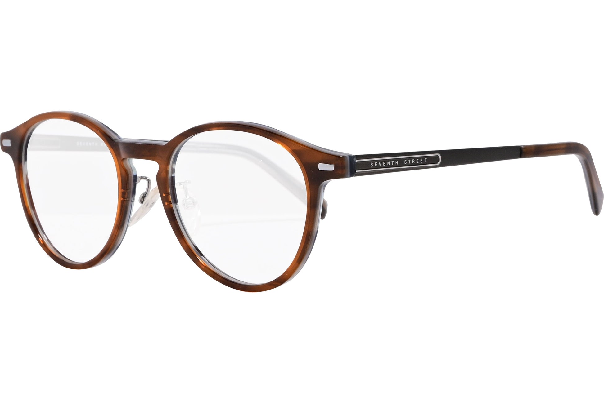 safilo round tortoise, black eyeglasses frame viewed from a 45-degree angle.