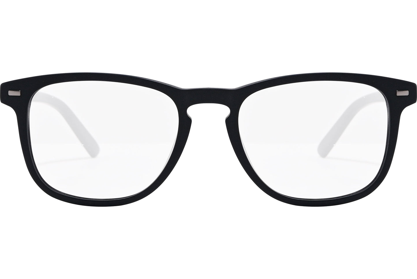 safilo square black eyeglasses frame viewed from front angle.