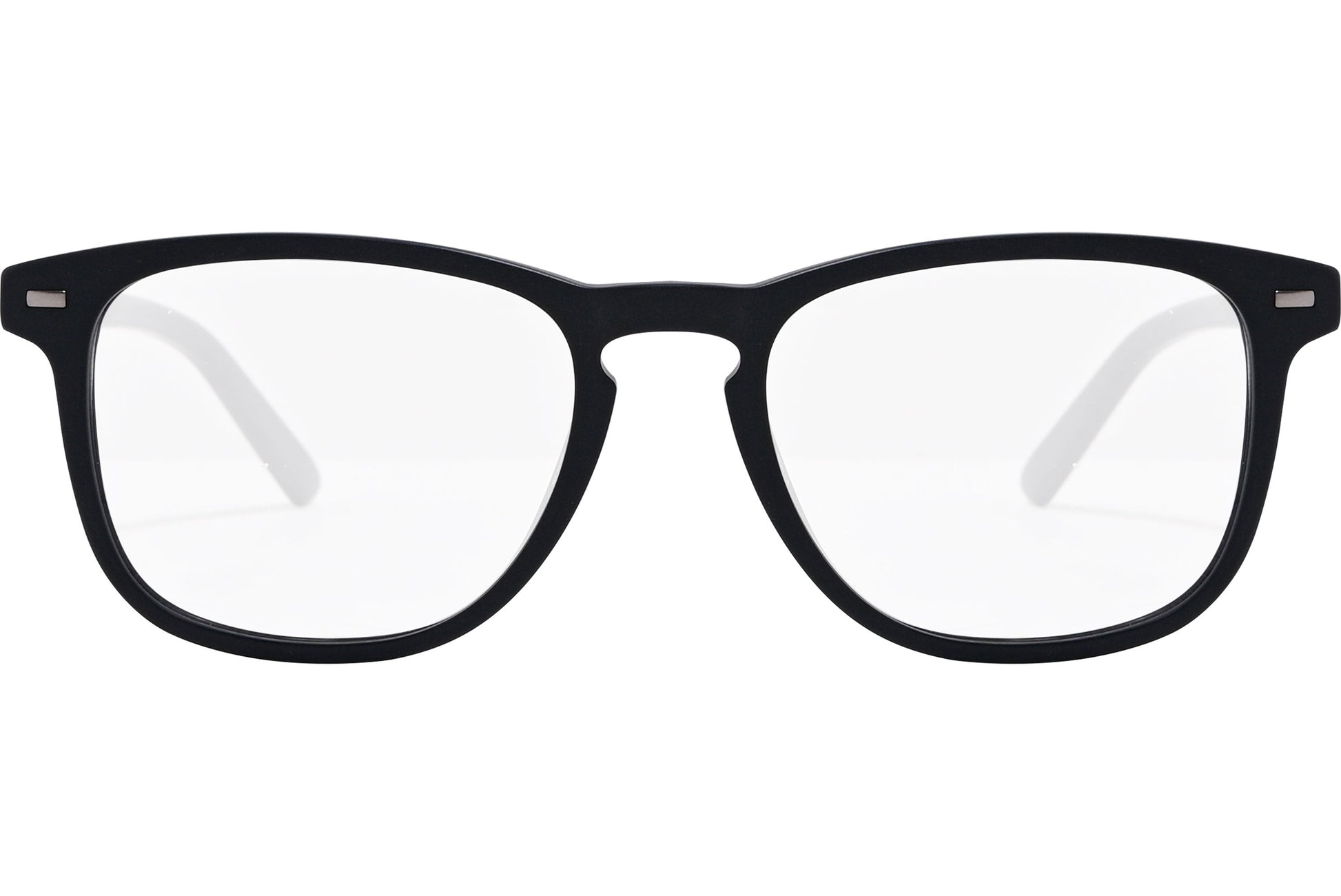 safilo square black eyeglasses frame viewed from front angle.