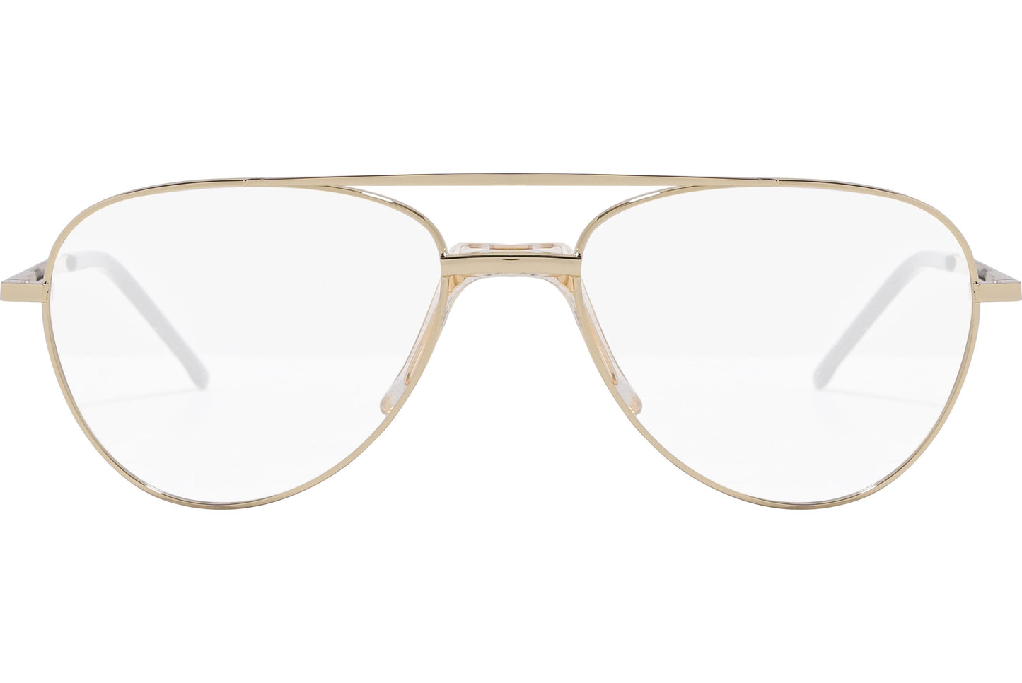 safilo aviator gold eyeglasses frame viewed from front angle.