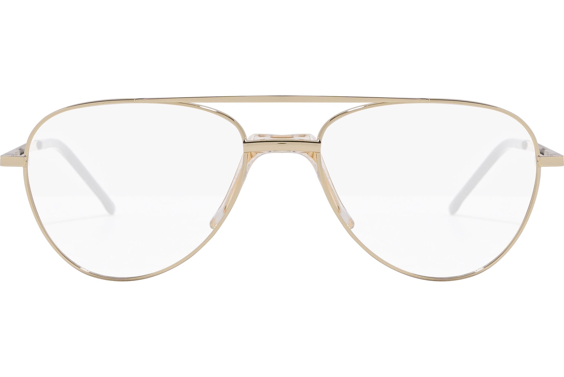 safilo aviator gold eyeglasses frame viewed from front angle.