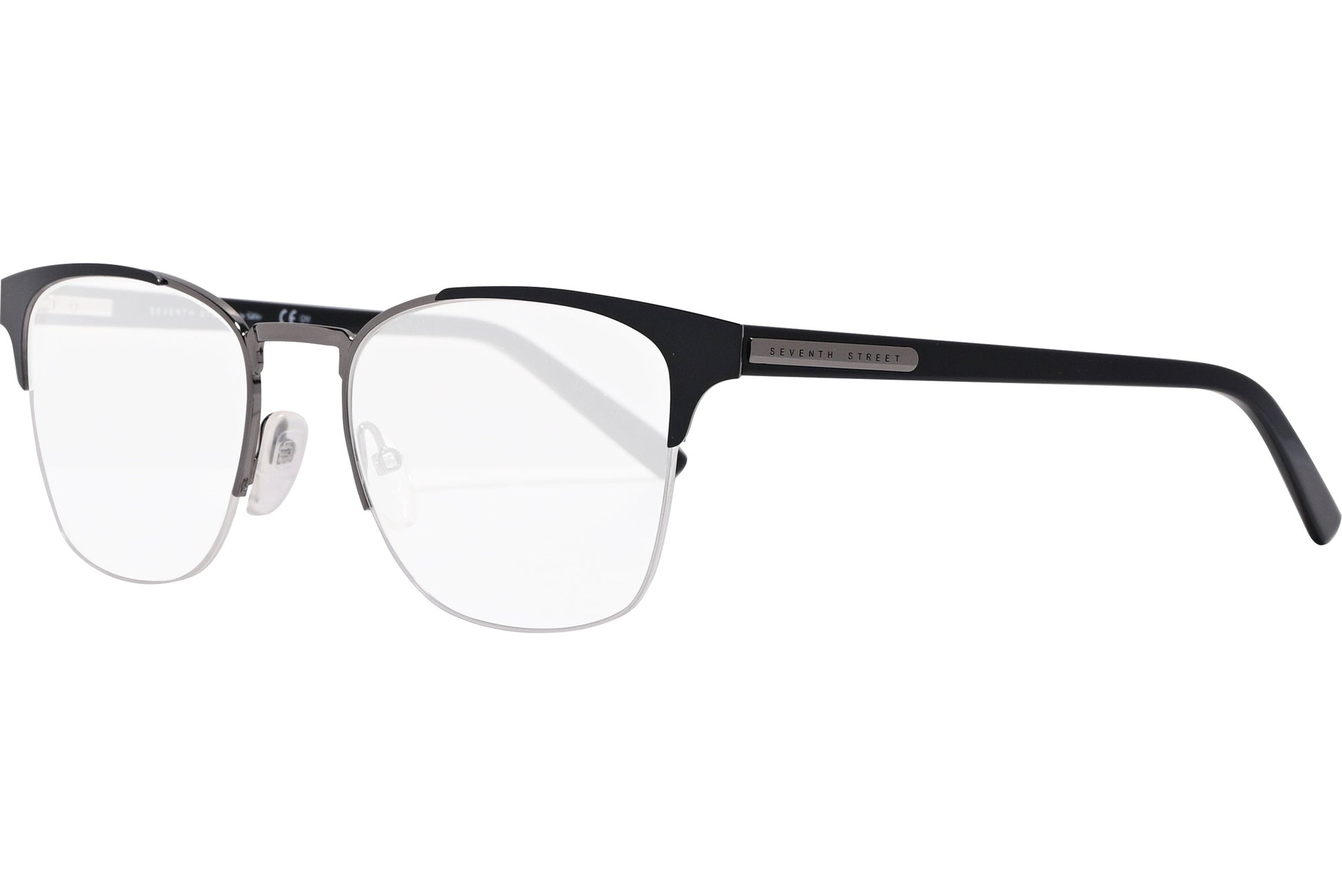 safilo square black eyeglasses frame viewed from a 45-degree angle.