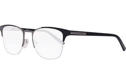 safilo square black eyeglasses frame viewed from a 45-degree angle.