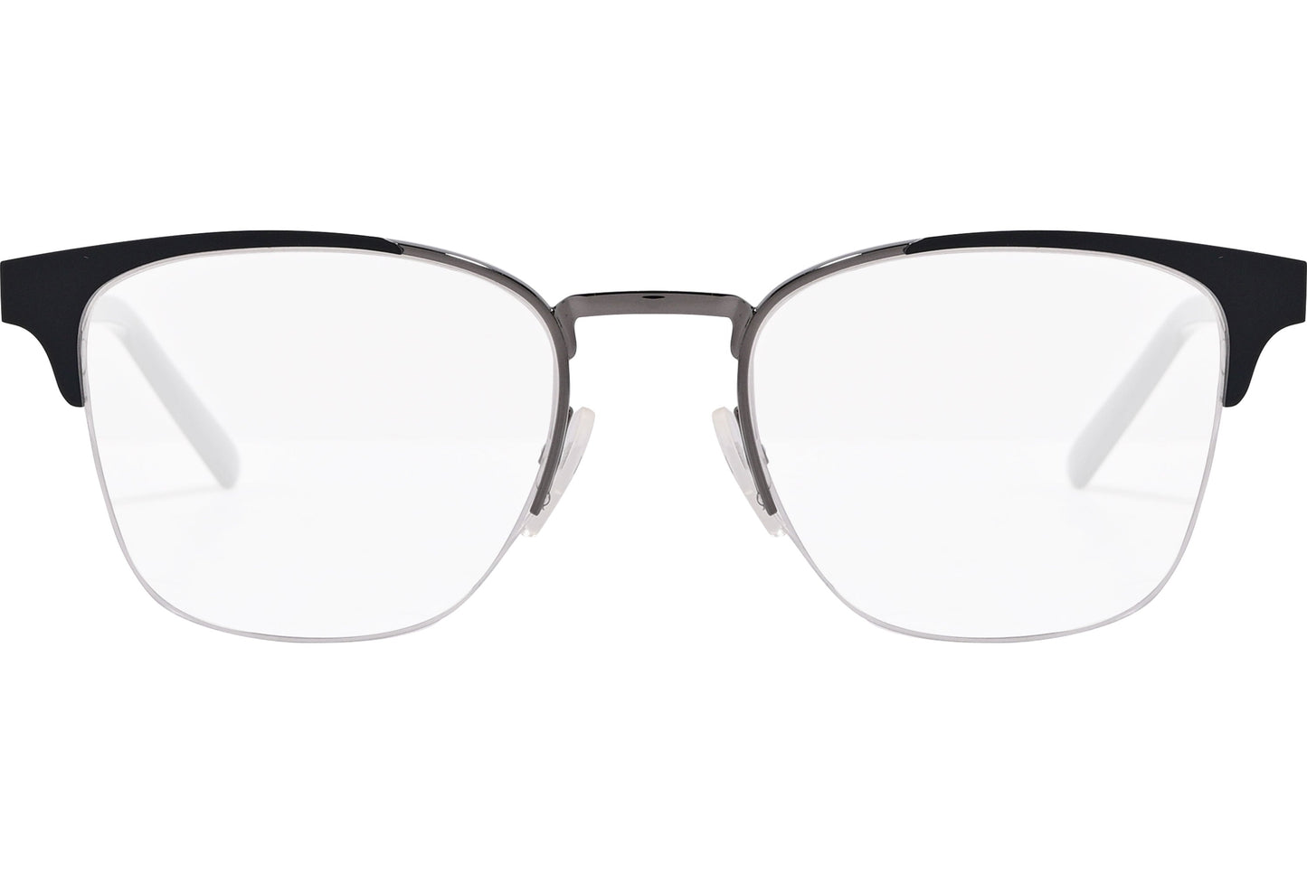 safilo square black eyeglasses frame viewed from front angle.