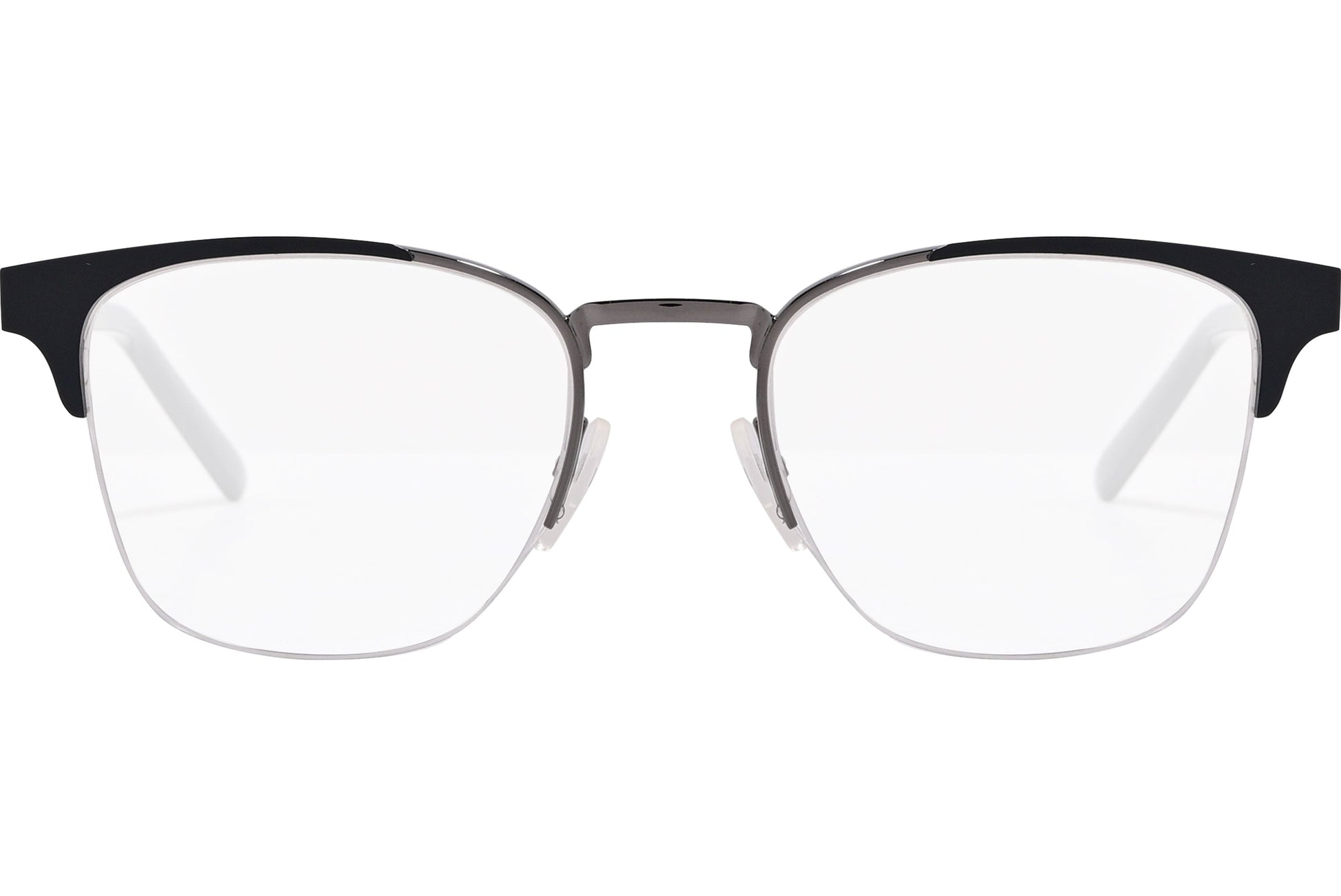 safilo square black eyeglasses frame viewed from front angle.