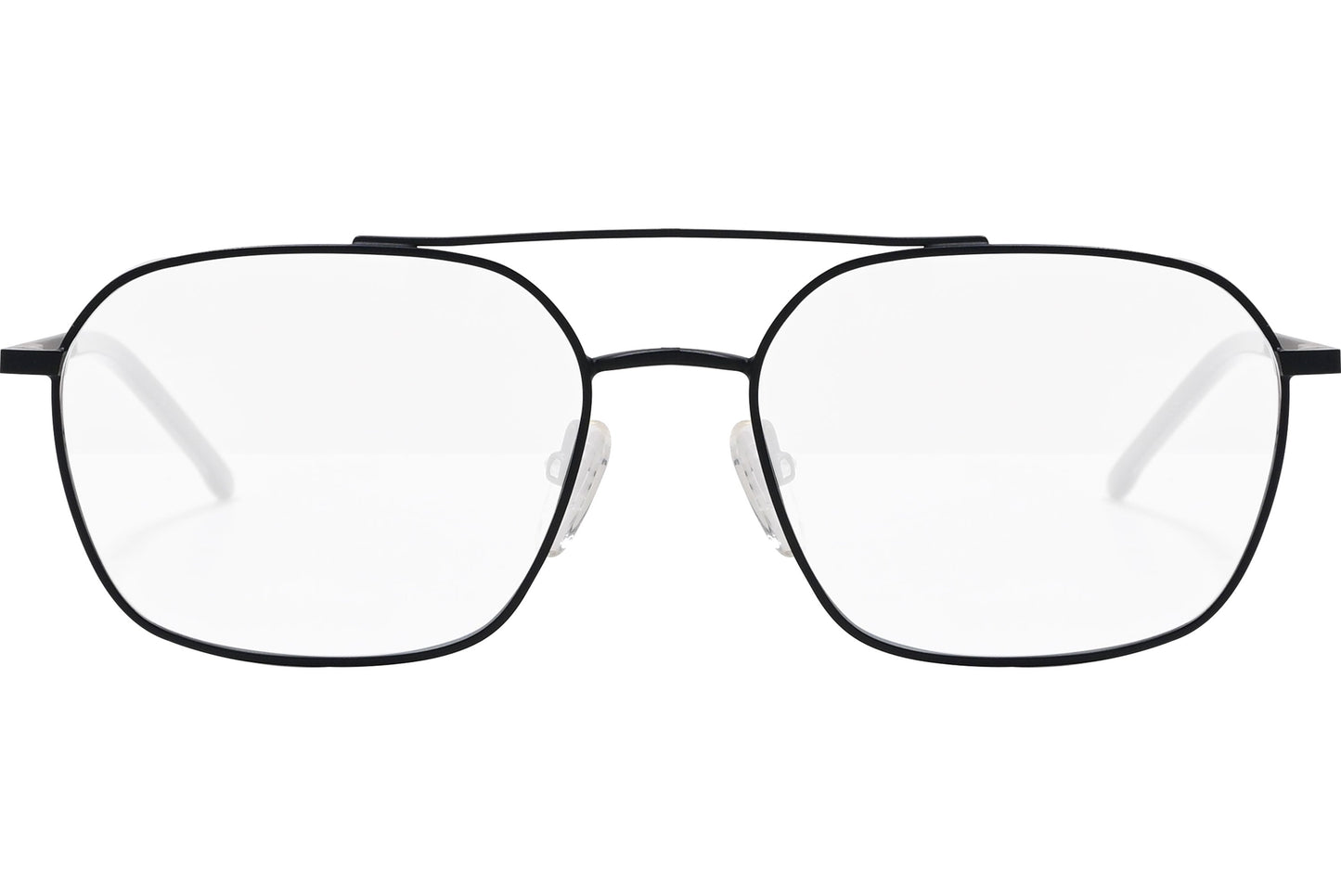 safilo aviator black eyeglasses frame viewed from front angle.